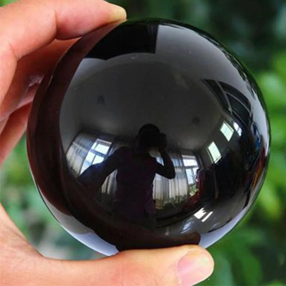 Sphère d'obsidienne noire naturelle asiatique 20-60mm, boule magique en cristal de Quartz, pierre de roche Reiki de guérison, objets de collection sans Base