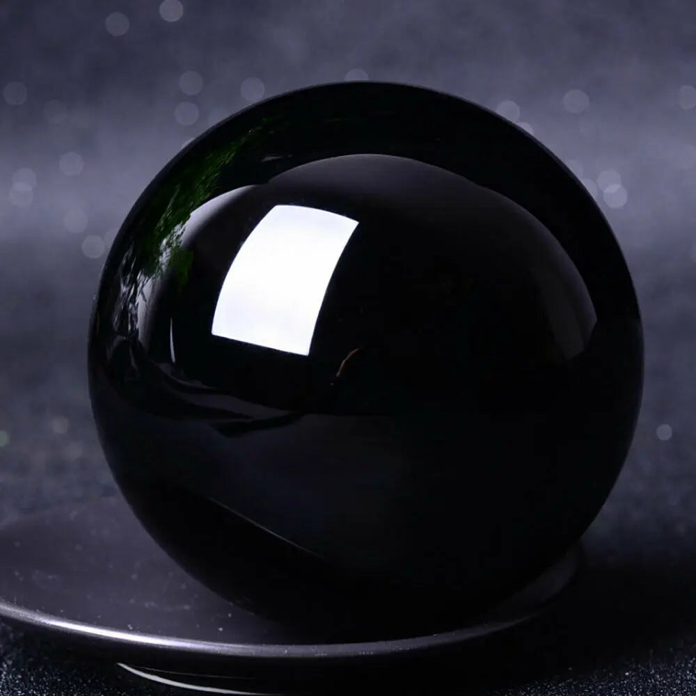 Sphère d'obsidienne noire naturelle asiatique 20-60mm, boule magique en cristal de Quartz, pierre de roche Reiki de guérison, objets de collection sans Base