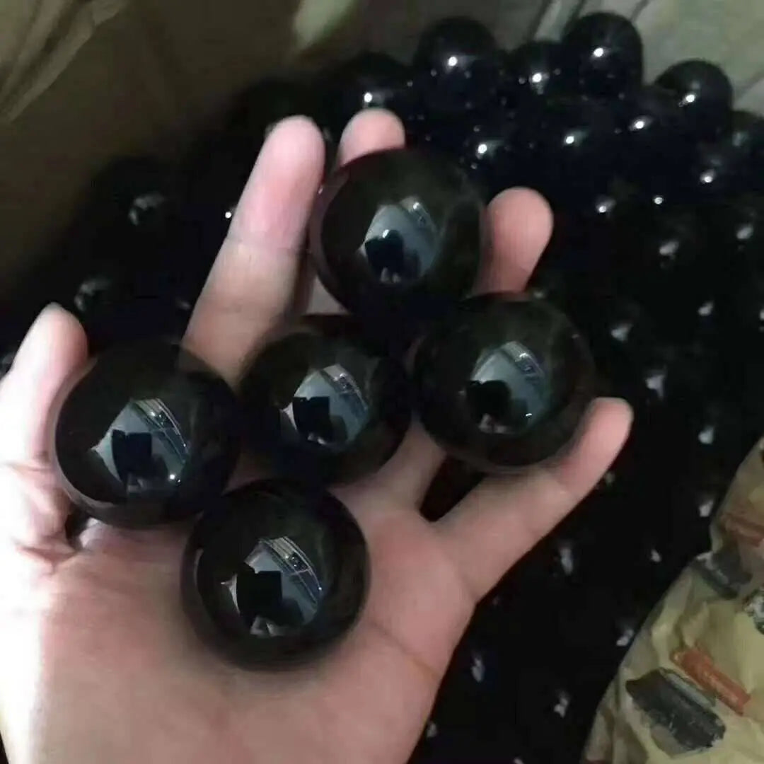 Sphère d'obsidienne noire naturelle asiatique 20-60mm, boule magique en cristal de Quartz, pierre de roche Reiki de guérison, objets de collection sans Base
