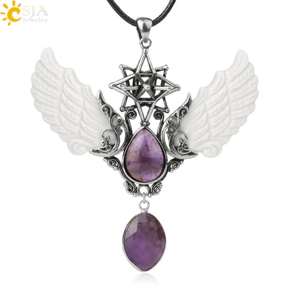 pendentif pierre naturelle pierre naturelle et cristaux , amethyste pierre naturelle Merkaba Collier avec pendentif en pierre naturelle, Collier forme de goutte d'eau, style Vintage, bijoux ailes d'ange, Lapis Lazuli
