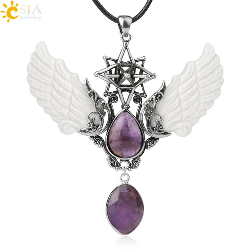 pendentif pierre naturelle pierre naturelle et cristaux , amethyste pierre naturelle Merkaba Collier avec pendentif en pierre naturelle, Collier forme de goutte d'eau, style Vintage, bijoux ailes d'ange, Lapis Lazuli