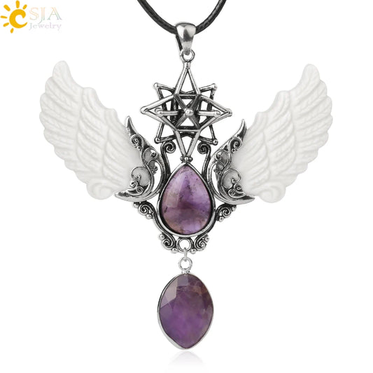 pendentif pierre naturelle pierre naturelle et cristaux , amethyste pierre naturelle Merkaba Collier avec pendentif en pierre naturelle, Collier forme de goutte d'eau, style Vintage, bijoux ailes d'ange, Lapis Lazuli