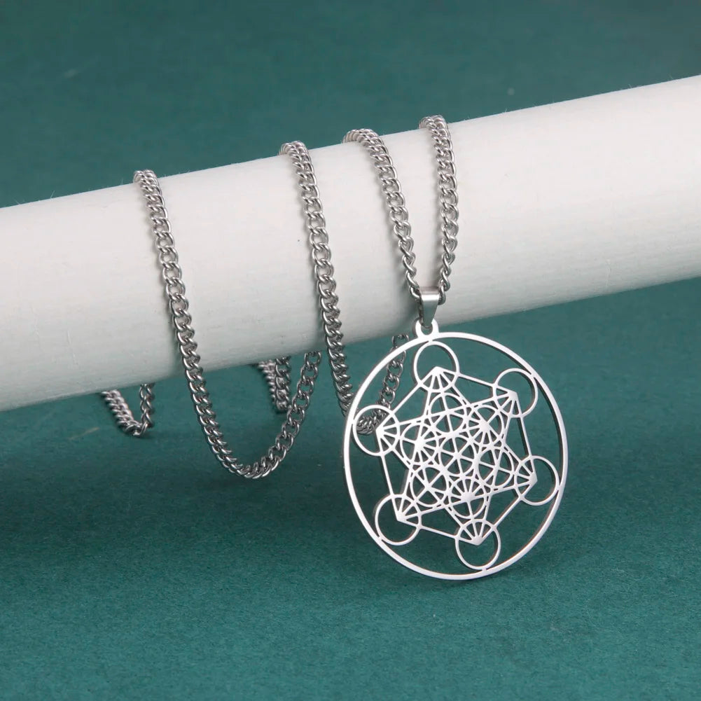 Skyrim – collier Cube d'ange sceau archange Metatron, en acier inoxydable, pour femmes et hommes, amulette de géométrie sacrée, bijoux spirituels religieux