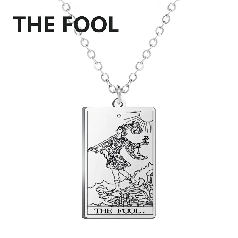 Dawapara – collier de cartes de Tarot pour femmes, en acier inoxydable, amulette de richesse, Tarot classique, arcanes majeurs, bijoux de Divination