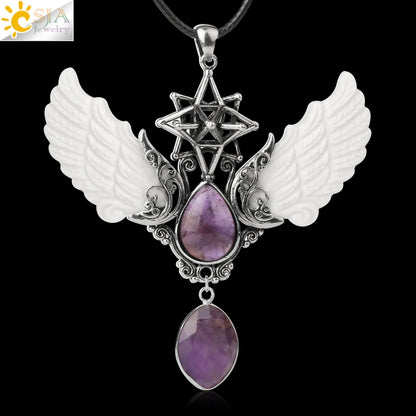 pendentif pierre naturelle pierre naturelle et cristaux , amethyste pierre naturelle Merkaba Collier avec pendentif en pierre naturelle, Collier forme de goutte d'eau, style Vintage, bijoux ailes d'ange, Lapis Lazuli