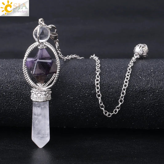CSJA Merkaba – Balancier de Radiesthésie en Quartz, Pendule de Guérison en Pierre Naturelle, Cristal, Reiki, pendule divination ， pendule radiesthésie , pendule pierre naturelle , amethyste pendules divinatoire F770