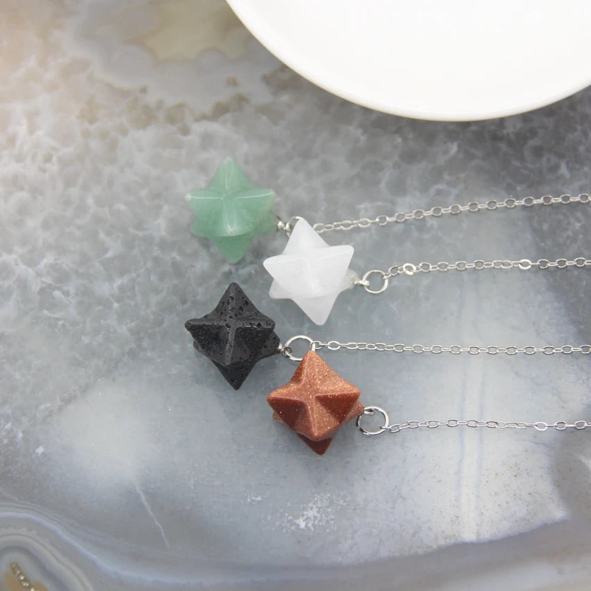 Pendentif Quartz en pierre naturelle pour hommes et femmes, cristal Merkaba, étoile, Onyx, Divination, bijoux tendance