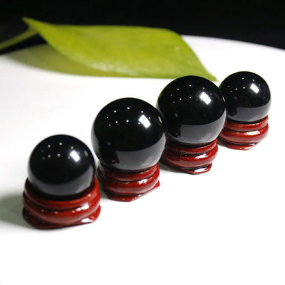Sphère d'obsidienne noire naturelle asiatique 20-60mm, boule magique en cristal de Quartz, pierre de roche Reiki de guérison, objets de collection sans Base