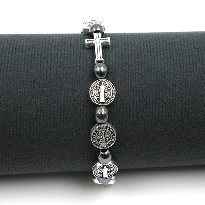 VILLWICE Bracelet chapelet catholique médaille de saint benoît croix Bracelets de prière perles d'hématite Religion bijoux accessoires