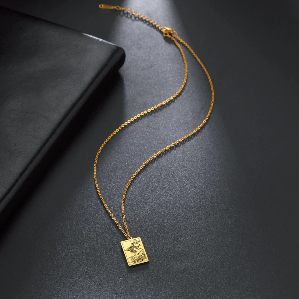 Dawapara – collier de cartes de Tarot pour femmes, en acier inoxydable, amulette de richesse, Tarot classique, arcanes majeurs, bijoux de Divination