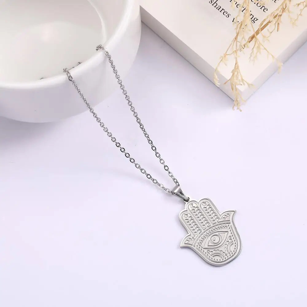 LIKGREAT main de Fatima Hamsa pendentif collier pour femmes en acier inoxydable classique mauvais œil breloques tour de cou bijoux cadeaux