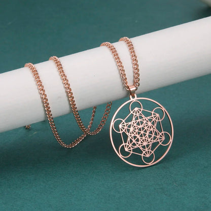 Skyrim – collier Cube d'ange sceau archange Metatron, en acier inoxydable, pour femmes et hommes, amulette de géométrie sacrée, bijoux spirituels religieux