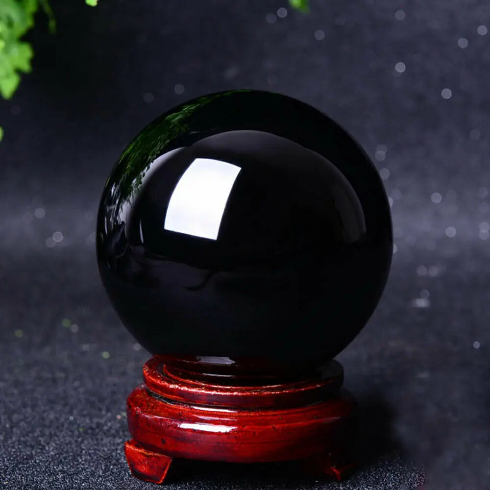 Sphère d'obsidienne noire naturelle asiatique 20-60mm, boule magique en cristal de Quartz, pierre de roche Reiki de guérison, objets de collection sans Base