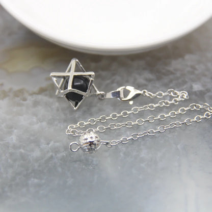 Merkaba-Pendentif en Pierre Naturelle pour Homme et Femme, Pendule en Clip Blanc, Howlite, Hématite, Hexagramme, Colliers de la raq, Bijoux de Cheminée