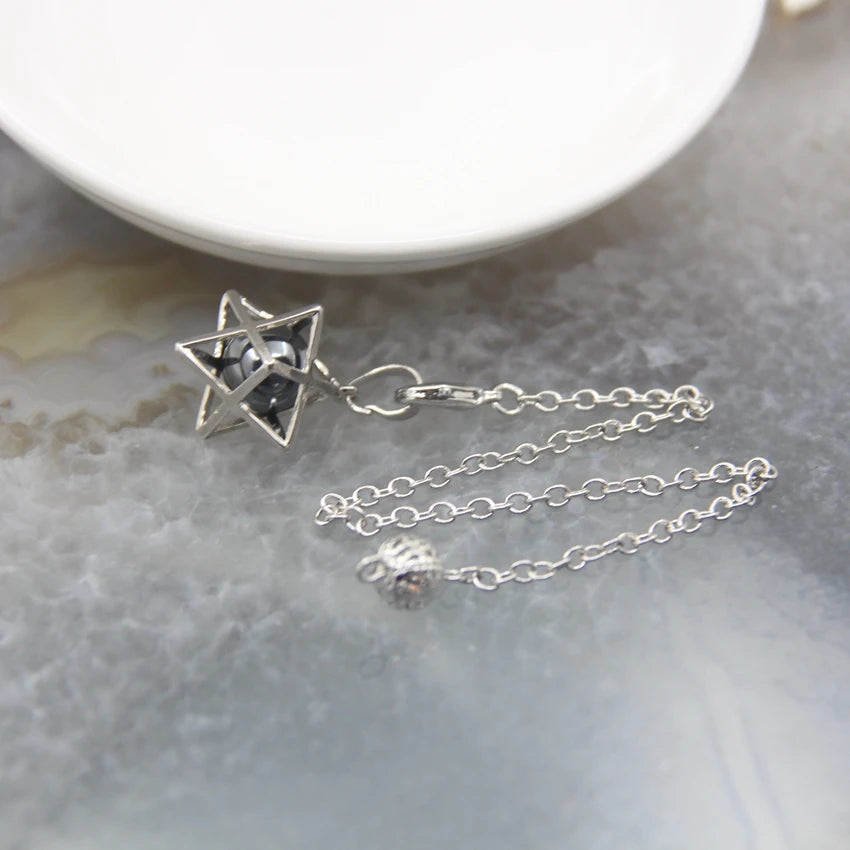 Merkaba-Pendentif en Pierre Naturelle pour Homme et Femme, Pendule en Clip Blanc, Howlite, Hématite, Hexagramme, Colliers de la raq, Bijoux de Cheminée