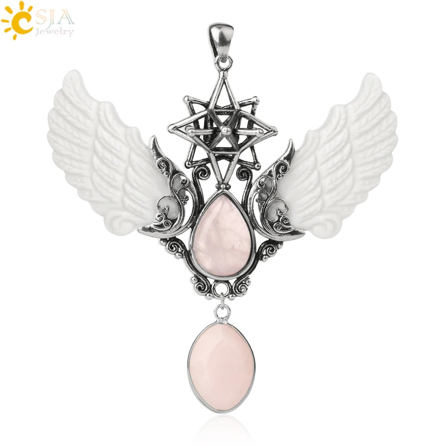 pendentif pierre naturelle pierre naturelle et cristaux , amethyste pierre naturelle Merkaba Collier avec pendentif en pierre naturelle, Collier forme de goutte d'eau, style Vintage, bijoux ailes d'ange, Lapis Lazuli