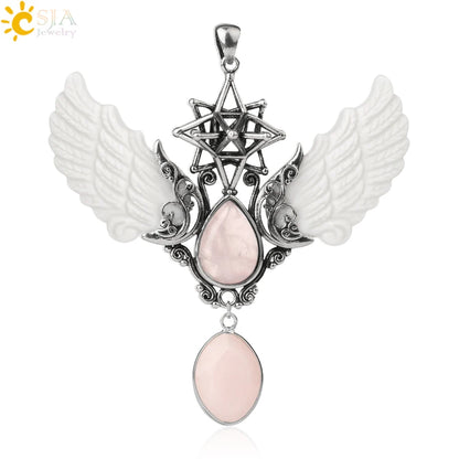 pendentif pierre naturelle pierre naturelle et cristaux , amethyste pierre naturelle Merkaba Collier avec pendentif en pierre naturelle, Collier forme de goutte d'eau, style Vintage, bijoux ailes d'ange, Lapis Lazuli