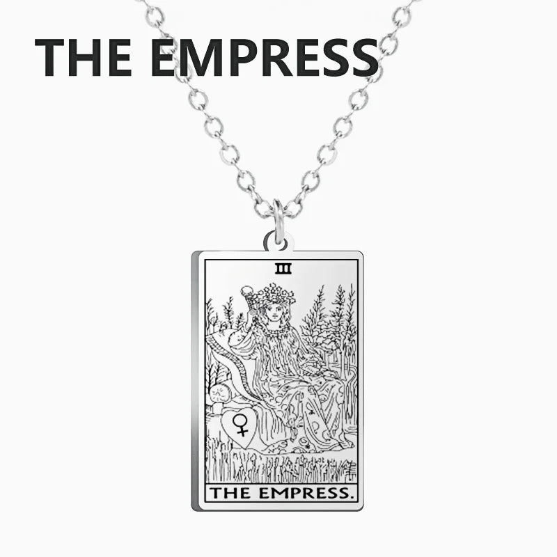 Dawapara – collier de cartes de Tarot pour femmes, en acier inoxydable, amulette de richesse, Tarot classique, arcanes majeurs, bijoux de Divination