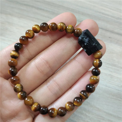 Tourmaline brute noire naturelle tourmli énergie minérale pierre de guérison oeil de tigre onyx hématite bracelets de perles pour homme femme