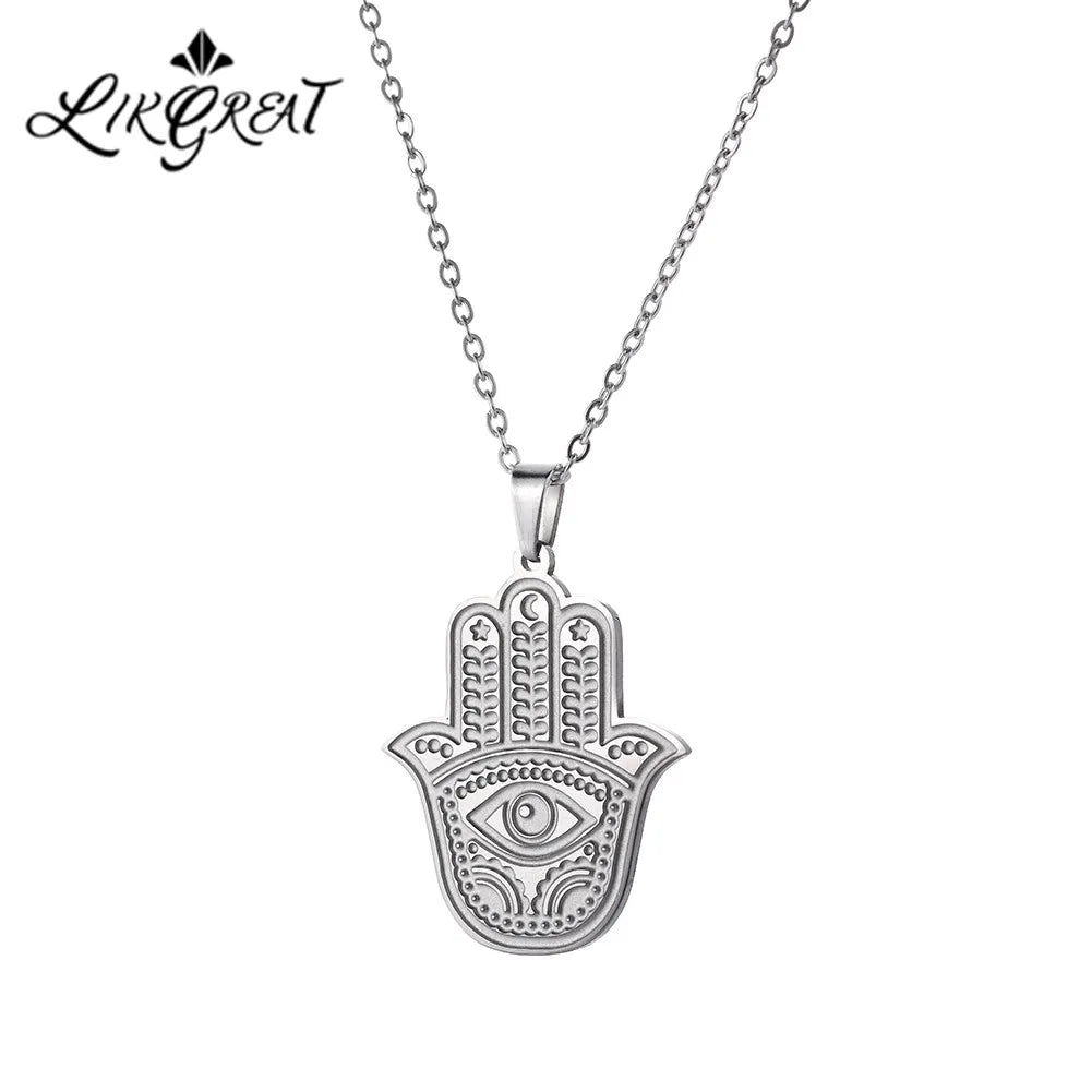 LIKGREAT main de Fatima Hamsa pendentif collier pour femmes en acier inoxydable classique mauvais œil breloques tour de cou bijoux cadeaux