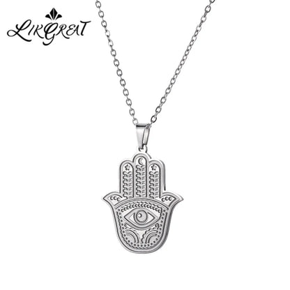 LIKGREAT main de Fatima Hamsa pendentif collier pour femmes en acier inoxydable classique mauvais œil breloques tour de cou bijoux cadeaux