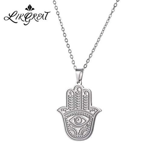 LIKGREAT main de Fatima Hamsa pendentif collier pour femmes en acier inoxydable classique mauvais œil breloques tour de cou bijoux cadeaux