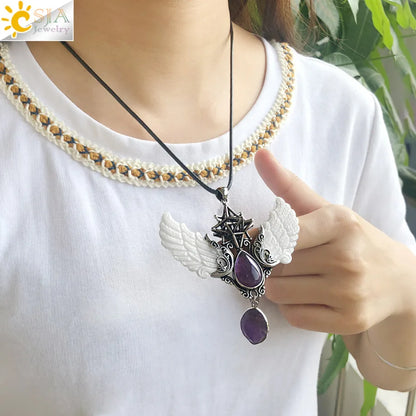 pendentif pierre naturelle pierre naturelle et cristaux , amethyste pierre naturelle Merkaba Collier avec pendentif en pierre naturelle, Collier forme de goutte d'eau, style Vintage, bijoux ailes d'ange, Lapis Lazuli