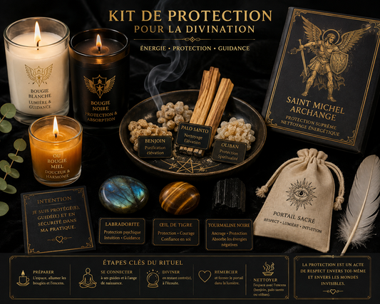 🔮 KIT DE PROTECTION POUR LA DIVINATION 🔮

Un kit spécialement préparé pour accompagner vos pratiques de divination : tarot, oracle, pendule, médiumnité…

✨ Protection
✨ Purification
✨ Ancrage
✨ Connexion

Chaque élément a été sélectionné avec soin et le