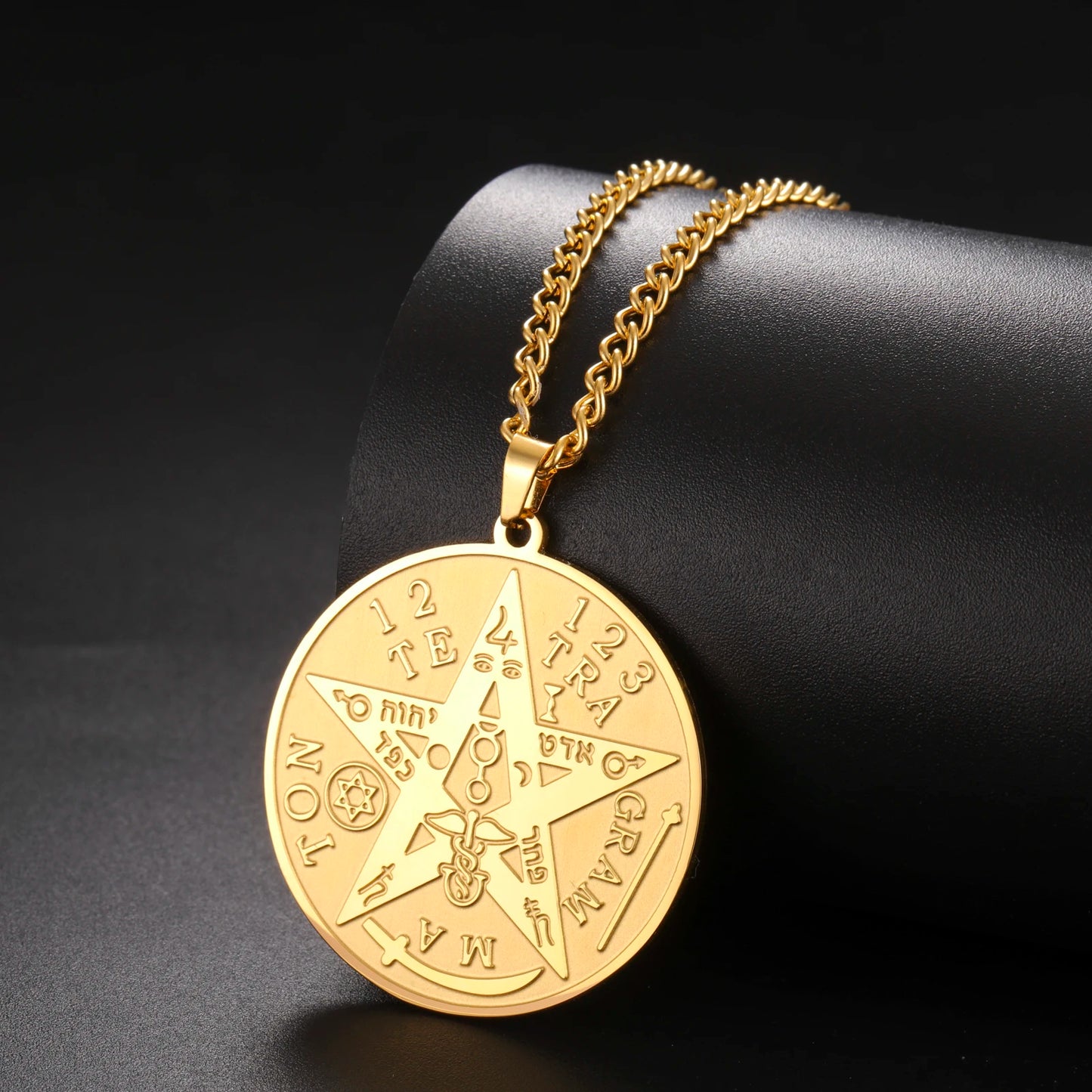 LIKGREAT-Collier pendentif pentagramme, bijoux en acier inoxydable, nom de Dieu, protection du pentacle, amulette porte-bonheur, cadeau