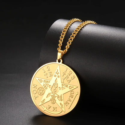 LIKGREAT-Collier pendentif pentagramme, bijoux en acier inoxydable, nom de Dieu, protection du pentacle, amulette porte-bonheur, cadeau