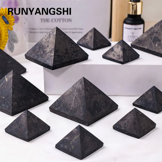 Pyramide de cristal Shungite en pierres naturelles, pierre de guérison à Quartz, Chakra Reiki, artisanat de décoration pour la maison, 1 pièce