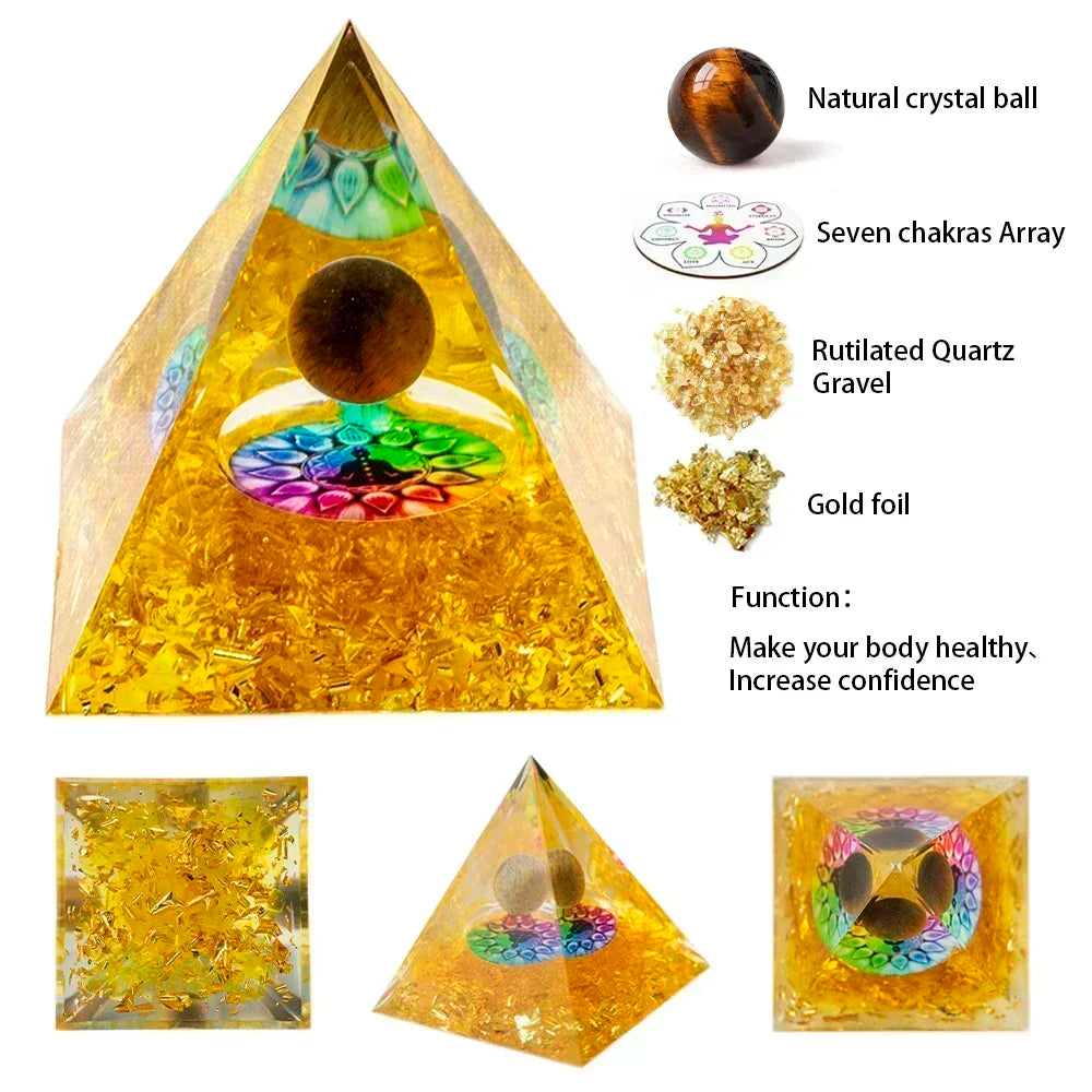 Pyramide de générateur d'énergie en cristal naturel, péridot, améthyste, Reiki, Chakra de guérison, pyramide en résine, décor égyptien, décoration de salle, 1 pièce