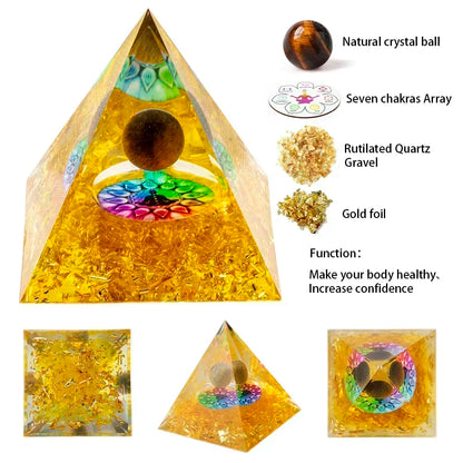 Pyramide de générateur d'énergie en cristal naturel, péridot, améthyste, Reiki, Chakra de guérison, pyramide en résine, décor égyptien, décoration de salle, 1 pièce