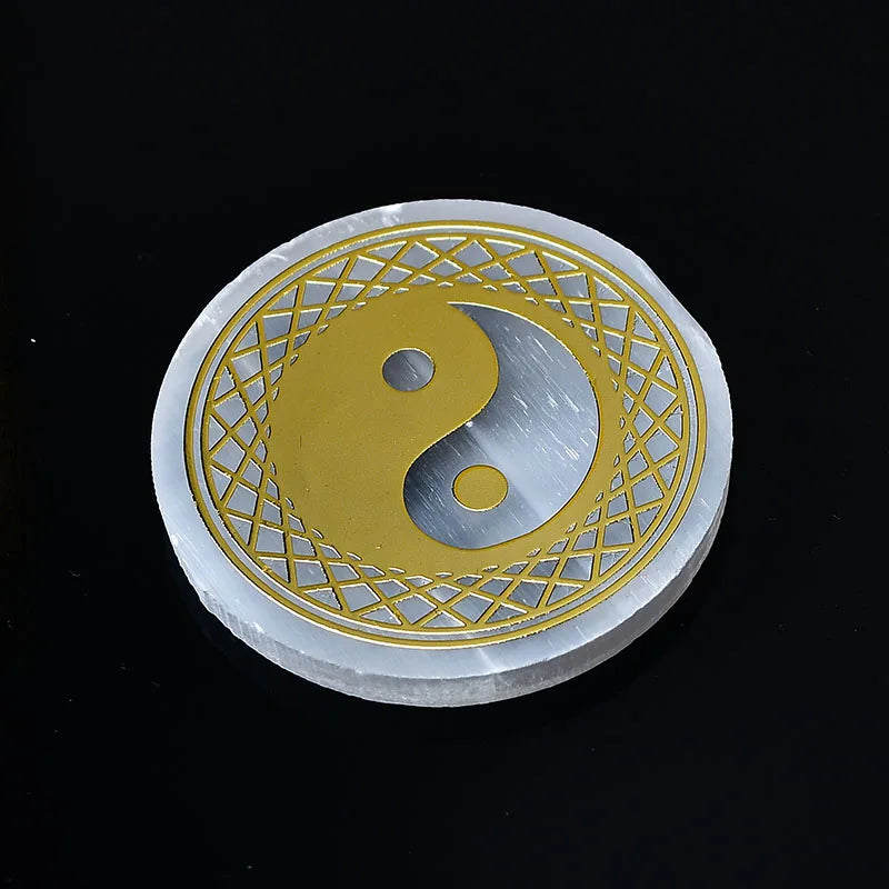 Plaque circulaire en sélénite naturelle, cristal de guérison, charge de Chakras minérales, dalle de gypse, spécimen de minéraux, décoration de maison, cadeau, 1 pièce