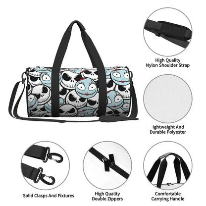 Sac fourre-tout de plage personnalisé Jack Skellington pour femmes, squelette vivant, grand compartiment, sacs de voyage pour salle de sport et plage
