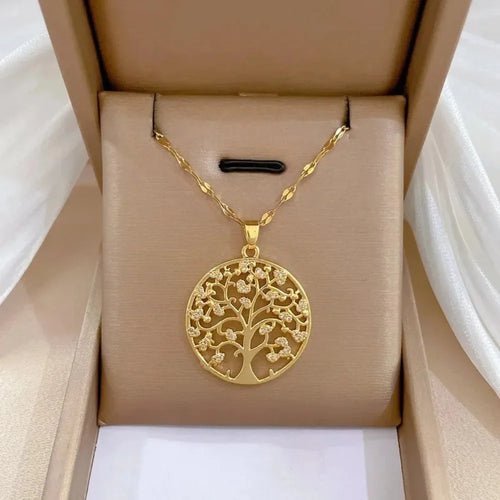 Collier pendentif arbre de vie en biscuits pour femme, acier inoxydable, bijoux esthétiques imperméables, capricieux et luxueux, vintage
