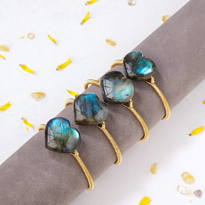 Pierre précieuse en cristal naturel, Labradorite Aura, cœur d'amour, doré, argenté, réglable, pierre énergétique, artisanat, décoration, cadeau, 1 pièce