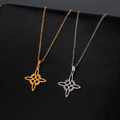 Skyrim Metatron Cube Collier pendentif noeud de sorcière Double amulette Protection Colliers en acier inoxydable Bijoux de sorcellerie vintage