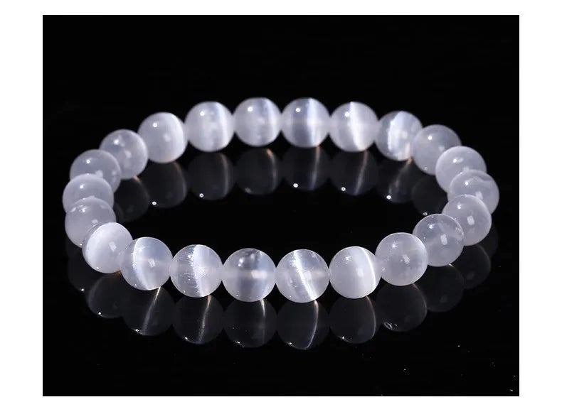 JD – Bracelet de perles en pierre de sélénite blanche naturelle pour hommes et femmes, 100% véritable pierre ronde en gypse, extensible, 6, 8, 10mm, cadeau de Yoga minéral