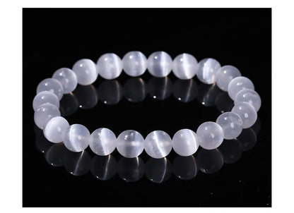 JD – Bracelet de perles en pierre de sélénite blanche naturelle pour hommes et femmes, 100% véritable pierre ronde en gypse, extensible, 6, 8, 10mm, cadeau de Yoga minéral
