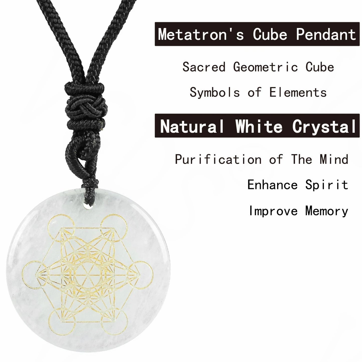 Pierre de cristal naturel Cube de Metatron pendentifs multidimensionnels mythologie ange mystérieux symboles divins colliers d'énergie Reiki