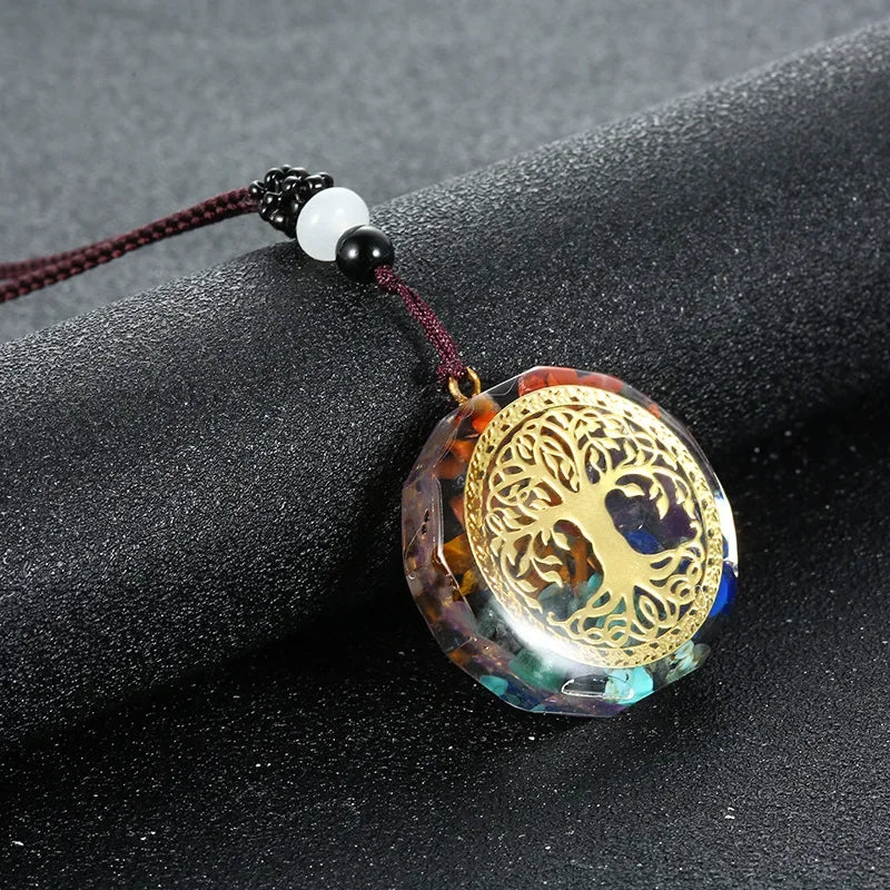 Rétro coloré puces naturel Turquoise améthyste pierre Chakra Orgone énergie pendule amulette Reiki guérison pendentif collier
