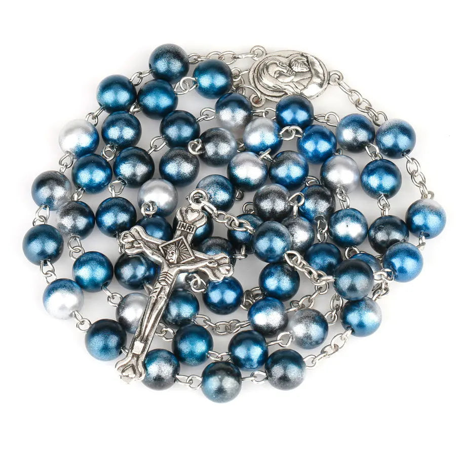 Collier chapelet religieux pour femmes, pendentif croix chrétienne vierge marie jésus, chaînes de perles longues de 8MM, bijoux tendance