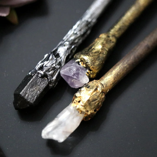Baguette magique en cristal, soleil, lune, pentagramme, sceptre, baguette de sorcière, étoile, accessoires Wiccan, baguette féerique, cérémonie, ornement d'autel, accessoire cadeau