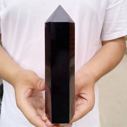 Prisme Hexagonal en obsidienne naturelle de 15cm, cristal blanc, pierre de fusion, tour de baguette, artisanat de décoration pour la maison