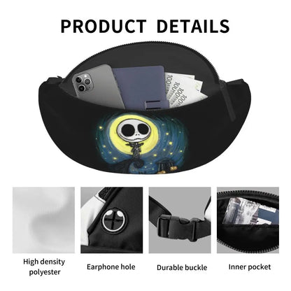 Sac Banane Personnalisé L'Étrange Noël de Monsieur Jack, Sacoche à Bandoulière pour Voyage, Randonnée, Téléphone, Poudres d'Argent
