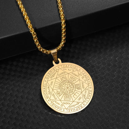 Collier en acier inoxydable pour hommes, amulette spirituelle, sceau des 7 archanges, Michael, bijoux de déclaration
