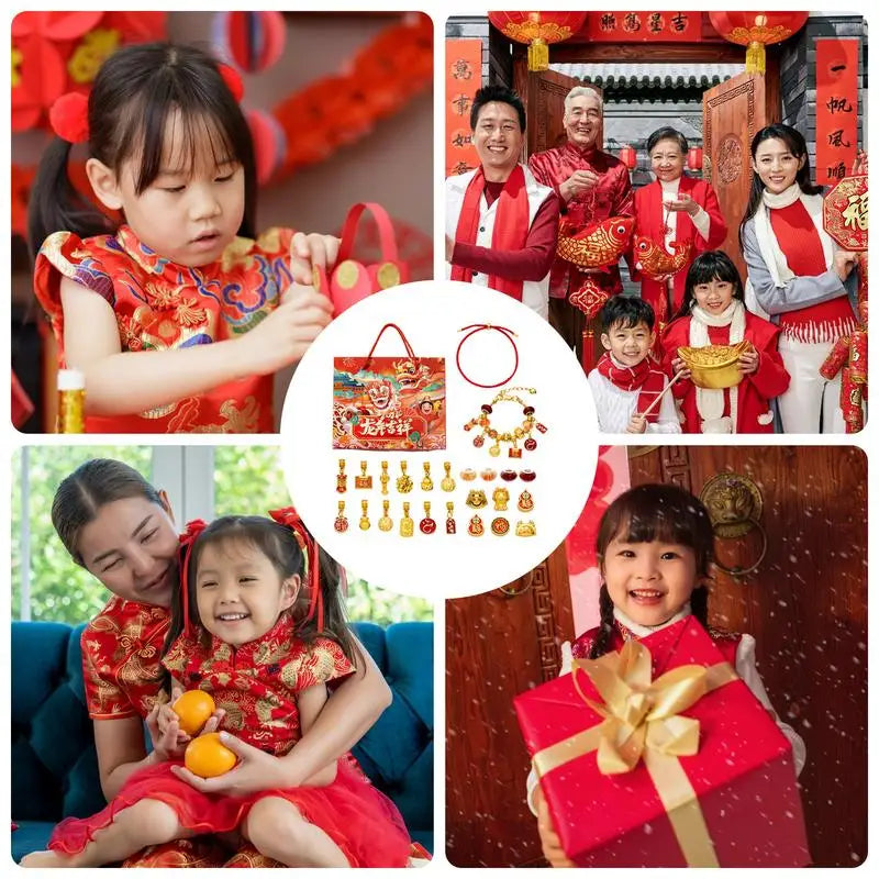Calendrier de l'Avent du Nouvel An chinois pour filles, bijoux, bracelets à faire soi-même, compte à rebours de 24 jours, cadeaux pour enfants