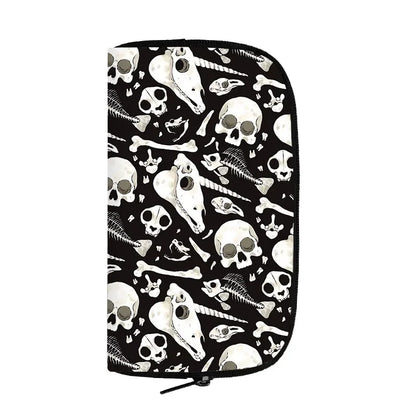 Portefeuille long de sorcière chat noir mignon pour hommes et femmes, sac à main gothique, sac à passeport, porte-monnaie pour téléphone, crâne de sorcellerie, filles