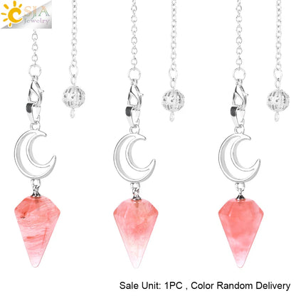 Pendule en cristal spirituel pour Divination, ésotérisme, lune de guérison, pendentif cône en pierre naturelle, Quartz rose, radiesthésie S9